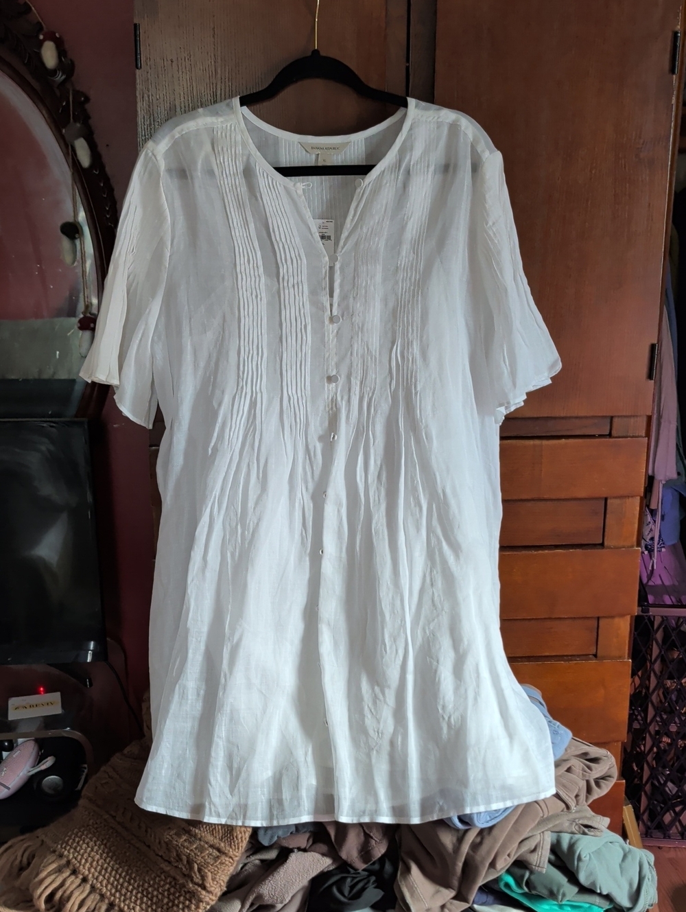 Banana Republic White Pintuck Button-Front Mini Dress